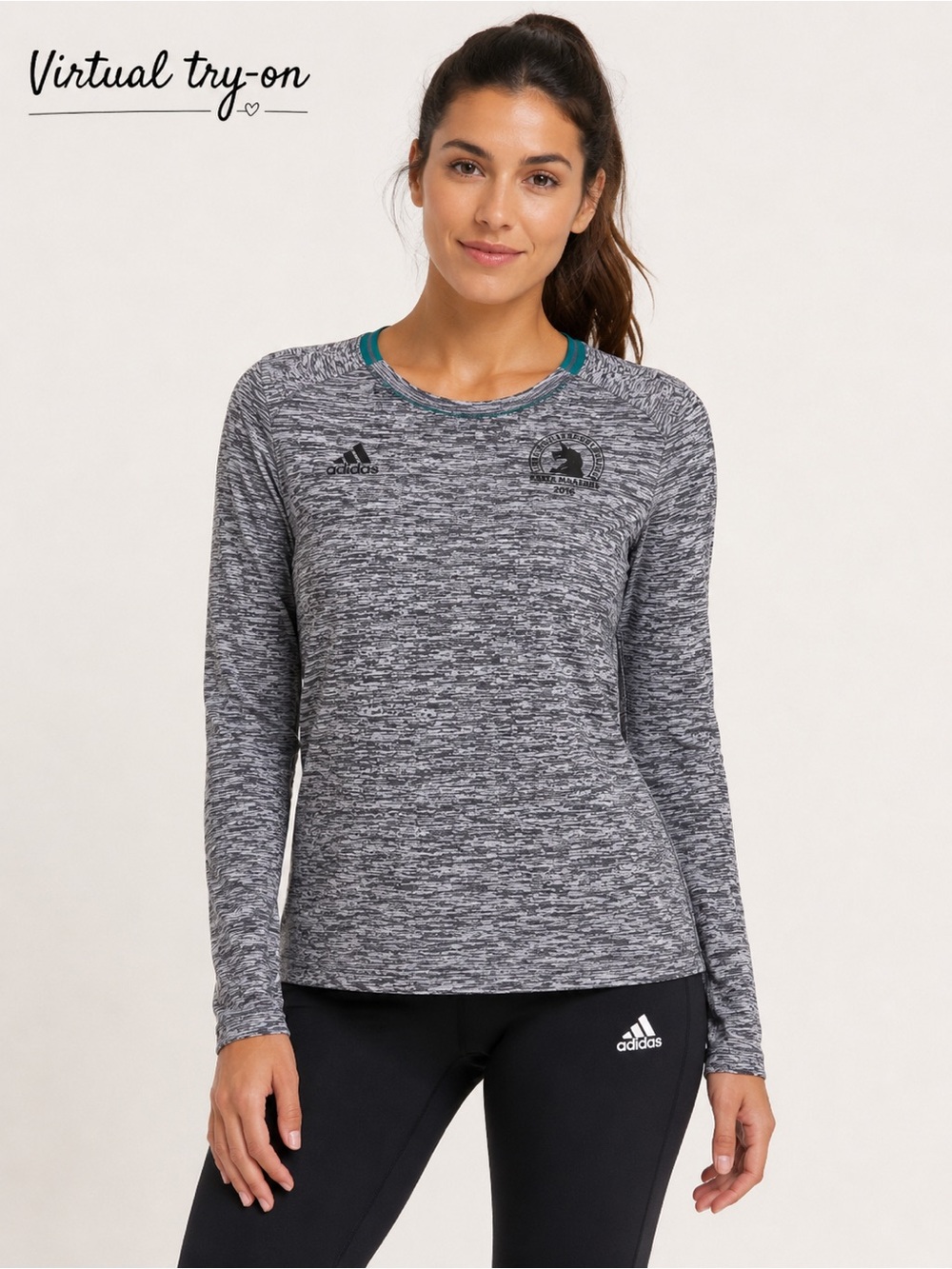 adidas Grey Space-Dye Long Sleeve Performance Tee M
